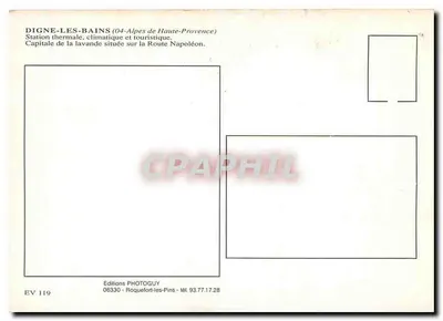 Digne-les-Bains — Estação termal climática e turística — Editions PHOTOGUY, n° EV 119 — Verso