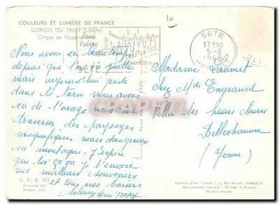Gorges do Tarn — Cirque de Pougnac — Edições de Arte 'YVON' — Verso
