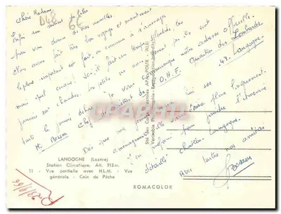 Langogne — Vista parcial com H.L.M. — Estação Climática, Alt. 913 m — editor APADOUX (ALB) — Verso