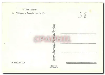 Vizille (Isère) — O Castelo - Fachada para o Parque — Serviço Comercial de Monumentos Históricos do Grand Palais Alexandre III - Paris — Verso