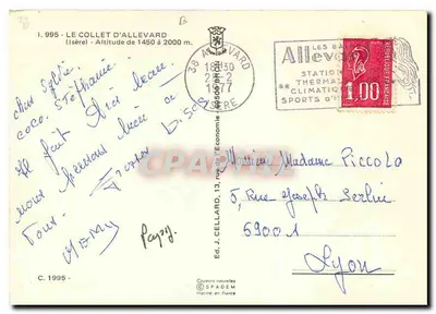 Le Collet d'Allevard — estação de esqui — Ed. J. Cellard, n° 995 — Verso