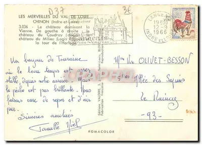 Castelo do Meio e torre da Relógio — Chinon (Indre-et-Loire) — Éditions Valoire — Verso