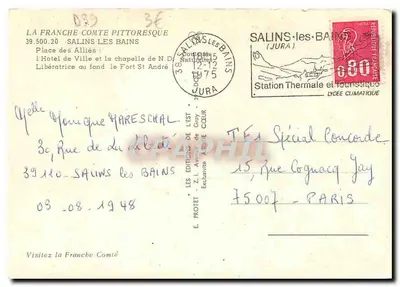 Salins-les-Bains — Plaza de los Aliados y capilla de N.D. — Ediciones A.S. n° 39.500.20 — Reverso