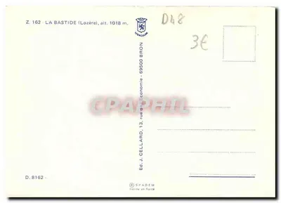 La Bastide — vista panorâmica e vaca — editor J. Cellard, n° Z.162 — Verso