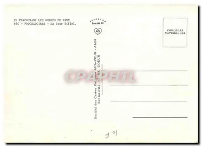 Gorges du Tarn — Wieża Eiffla — Société des Cartes Postales APA-POUX - ALBI — Rewers