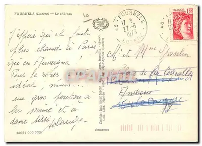 Fournels (Lozère) — Le château — Conbier Imprimeur Mâcon — Verso