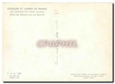 Les Gorges du Tarn — Wyjście z Détroits w kierunku Les Baumes — Wydawnictwo Art YVON — Rewers