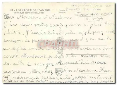 Folclore do Anjou — Traje e chapéu de Chalonnnes — Lionel — Verso