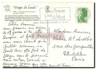 Bilhete postal moderno Visão das Landas Rebanho de ovelhas ao amanhecer — Verso