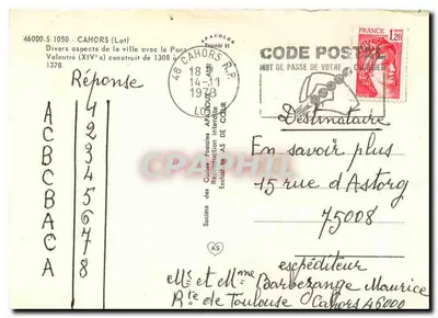 Cahors — Różne aspekty miasta z mostem Valentre — Spółka Kartek Pocztowych AS DE CŒUR — Rewers