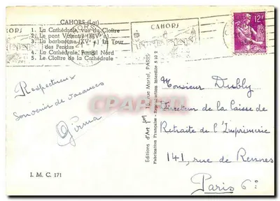Cahors — Vista da cidade com ponte, catedral e claustro — Editions d'Art Marrel, Paris — Verso