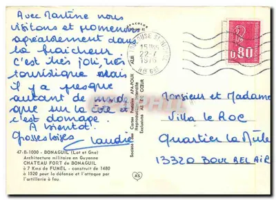 Castelo forte de Bonaguil — Lot et Gne — Sociedade das Cartas Postais APA-POUX — Verso