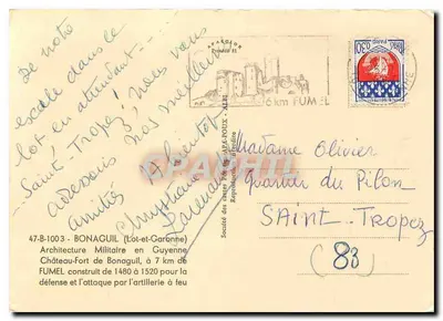 Castelo-Forte de Bonaguil — Arquitetura Militar na Guyenne — Société des Cartes Postales d'Albi, n° 47-B-1003 — Verso