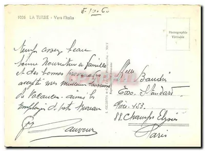 La Turbie — Vista sobre a Itália — L. Gilletta & Cie, Nîmes — Verso