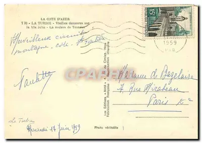 La Turbie - Velhas moradias na Via Julia - A casa de Teresius — As Edições « MAR » de Cimiez — Verso