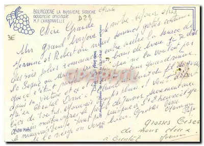 Burgundia La Bussière S/Ouche — rysunek kościoła z wieżą — M. F. Carbonnelle — Rewers