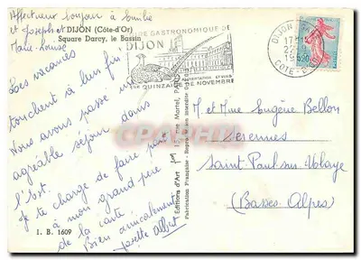 Bacia do Square Darcy em Dijon — Éditions d'Art, n° 1609 — Verso