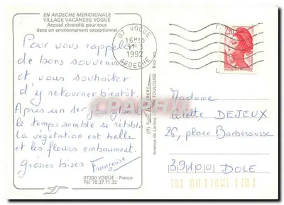 Village Vacances Vogué — Ardeche meridional — editor Graphil — Verso