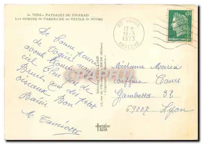As Gorges da Ardeche no Défile de Ruoms — Edições J. Cellard, n° A. 70561 — Verso