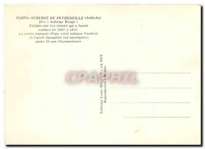 Auberge de Peyrebeille — Auberge Rouge — Wydawca Louis Rocher - Le Puy — Rewers
