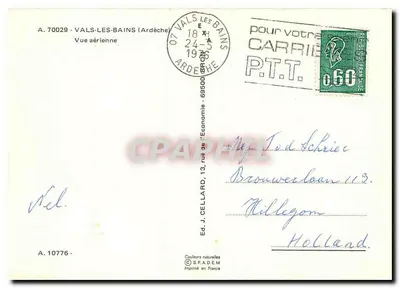 Vals-les-Bains — Vista aérea — Ed. J. Cellard, n° A. 10776 — Verso