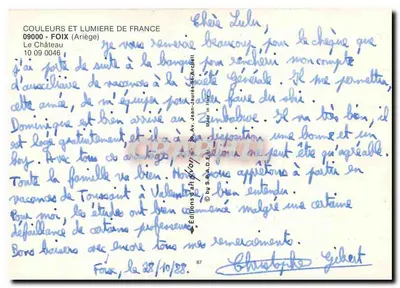 O Castelo de Foix — Ariège — Edições d'Art Gibert, n° 09000 — Verso
