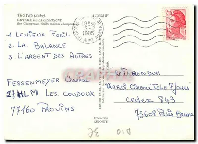 Rue des Vieilles Maisons in Troyes — Uitgever Estel, n° 10.328 W — Achterkant