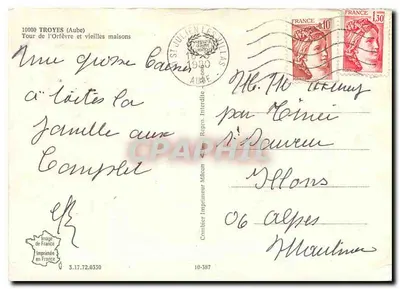 Troyes (Aube) — Wieża Orfeusza i stare domy — wydawca Combier — Rewers