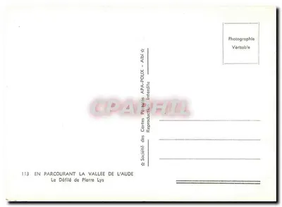 Desfiladeiro de Pierre Lys — Vale do Aude — Sociedade das Cartas Pételias APA-POUX - Albi — Verso