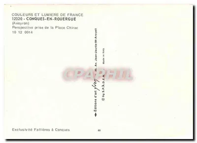 Conques-en-Rouergue — vista da Praça Chirac — Edições de Arte Jean-Jaurès — Verso
