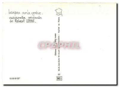 Łódki na brzegu — oryginalna akwarela Roberta Lepine — Wydawnictwo Jean-Jaures — Rewers