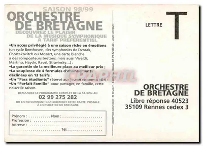 Orkiestra Bretanii — Sezon 98/99 — Grafika M. Debailly — Rewers