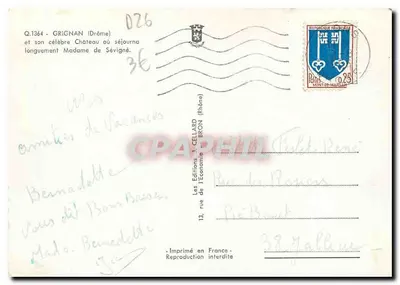 Grignan — Kasteel van Madame de Sévigné — Uitgave Le Cellard — Achterkant
