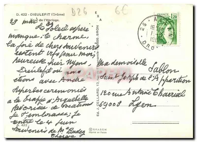 Dieulefit (Drôme) — Torre da Hora — Ed. J. CELLARD, n° A.422 — Verso