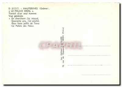 Haüterives (Drôme) — O Palácio Ideal — Vista geral — Éditions de l'Économie, Bron (Rhône) — Verso