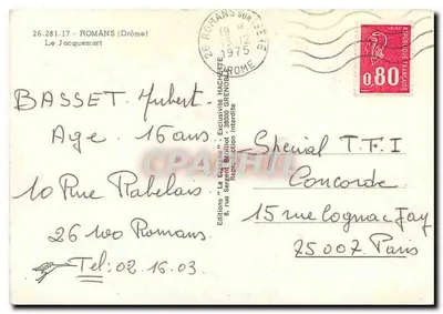 Wieża zegarowa w Romans-sur-Isère — widok z placu — Wydawnictwo 'La Cigogne' nr 26.281.17 — Rewers
