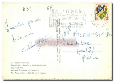 Beziers — Lembrete de Beziers — editor APA-Poujou — Verso