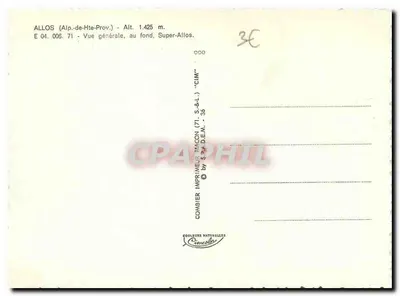 Allos (Alpy Wysokie Prowenckie) — ogólny widok z Super-Allos w tle — Wydawca Coabier, Mâcon — Rewers
