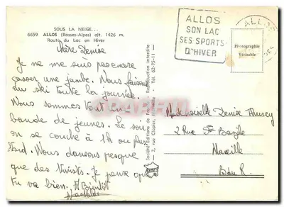Allos (Basses-Alpes) — Pod śniegiem, droga do jeziora — Spółka Wydawnictw Francji, Marsylia — Rewers