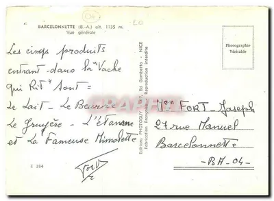 Barcelonnette — Vista geral — Edições Photoguy, Nice — Verso