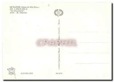 Le Sauze (Alpes-de-Haute-Provence) — La Couchette — Imprimeur Combier Mâcon — Verso