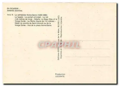 Amiens. Catedral Nossa Senhora — Editor Estel, n° 7413 R — Verso