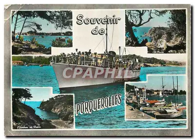 Bilhete postal moderno A Pérola das Ilhas de Ouro Porquerolles Var Lembrança Barco