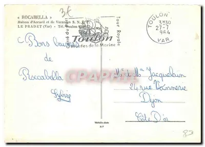 Côte d'Azur — Widok na morze i skały — « Rocabella » — Rewers