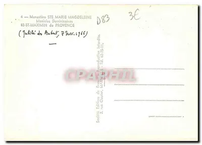 Monastero di Santa Maria Maddalena — Aubert — Editore: Società Francese di Carte Postali, via Clapier — Verso