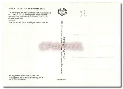 Saint-Maximin-la-Sta-Baume — Basilica Reale Dominicana, vista aerea — Editore: Imprimeur Combier, n° 34-000 — Verso