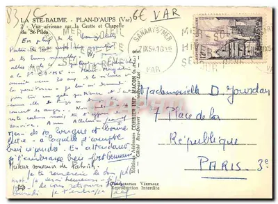 A Ste-Baume - Plan-d'Aups (Var) — Vista aérea da Gruta e Capela do São Pilon — Edições Aéreas COWIER-IMP. MALCON — Verso