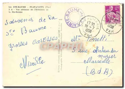 La Ste-Baume - Vue aérienne de l'Hôtellerie de la Ste-Baume — Éditions Aériennes COMPLÈTE IMP. MACON, n° 3 A — Verso