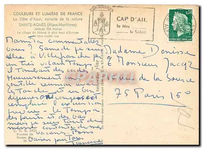 Sainte-Agnès — vila do litoral mais alta da Europa — Edições Jean-Jaures — Verso