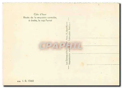 Rota da média corniche — à direita, o cabo Ferrat — Éditions d'Art YVONI, Paris — Verso